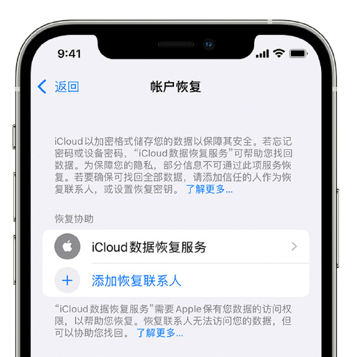 宾县苹果手机维修分享在 iPhone 上设置帐户恢复联系人的方法 