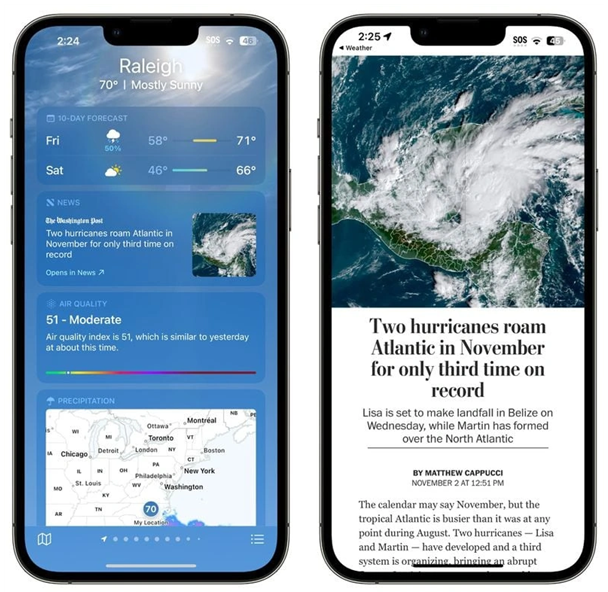 宾县苹果14维修分享iPhone 14手机如何看天气时顺带看新闻 